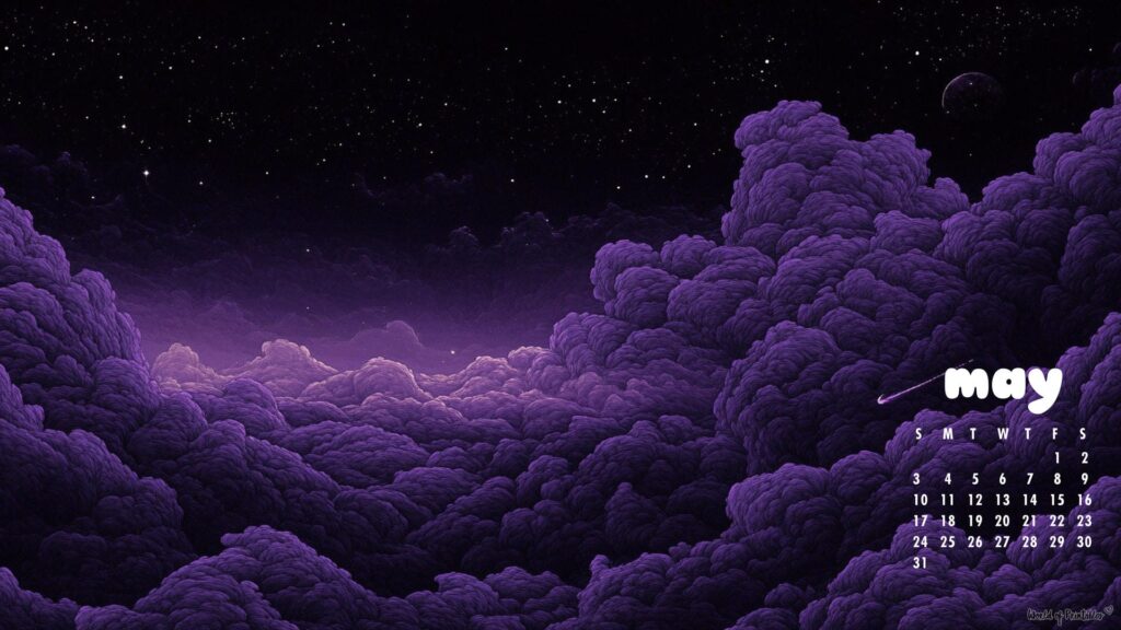 Dark Purple Clouds May 2026 Desktop Calendar Background