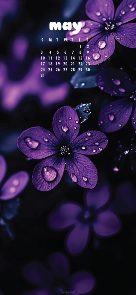 Deep Purple Flowers May Calendar Wallpaper For Iphone