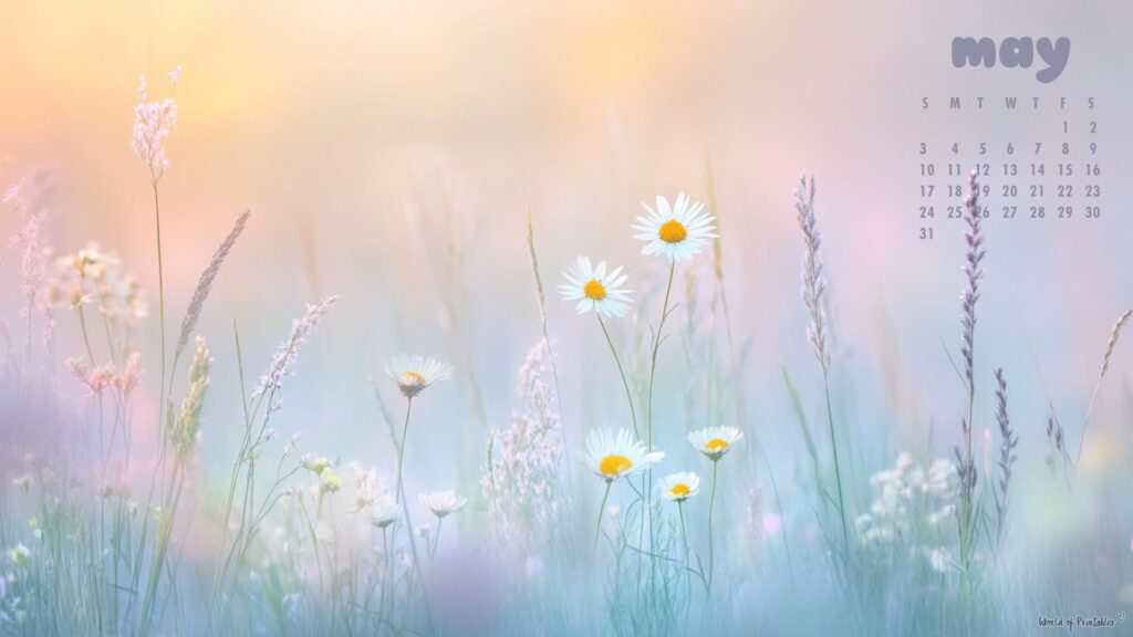Floral Aesthetic May Desktop Calendar Wallpaper