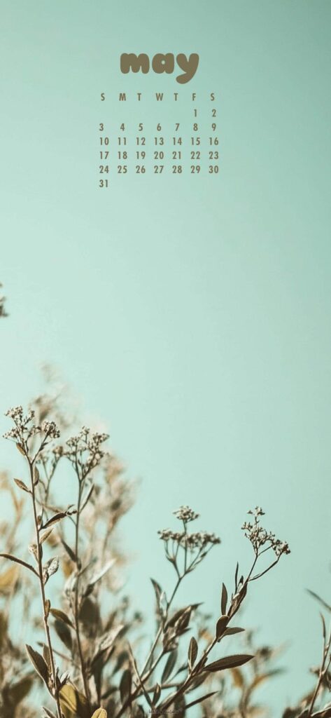 Neutral Sky and Botanical May Calendar Wallpaper Phone
