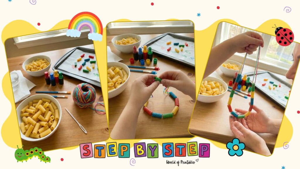 Pasta Bead Necklace Mothers Day Crafts for Kids
