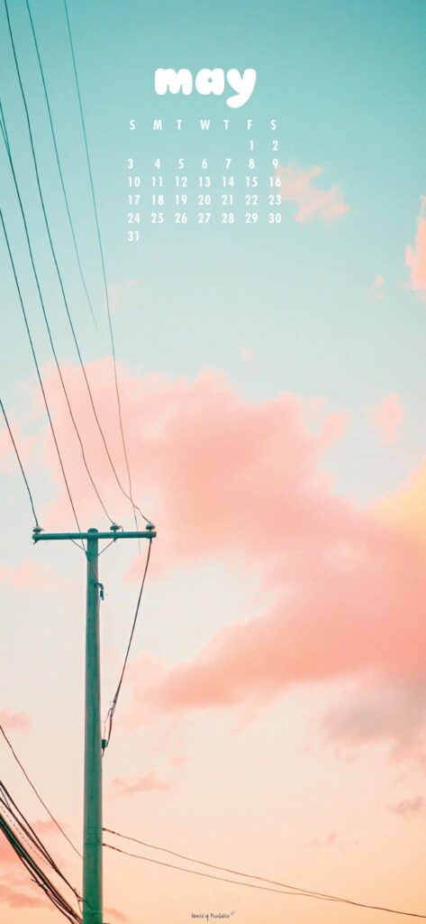Pastel Aesthetic May 2026 Phone Calendar Wallpaper