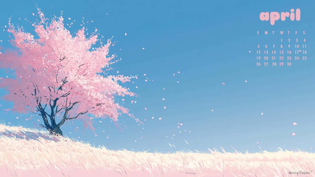 Pastel Cherry Blossom April Calendar Wallpapers for Desktop