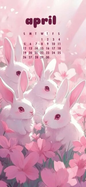 Pink Bunny April Calendar Wallpaper