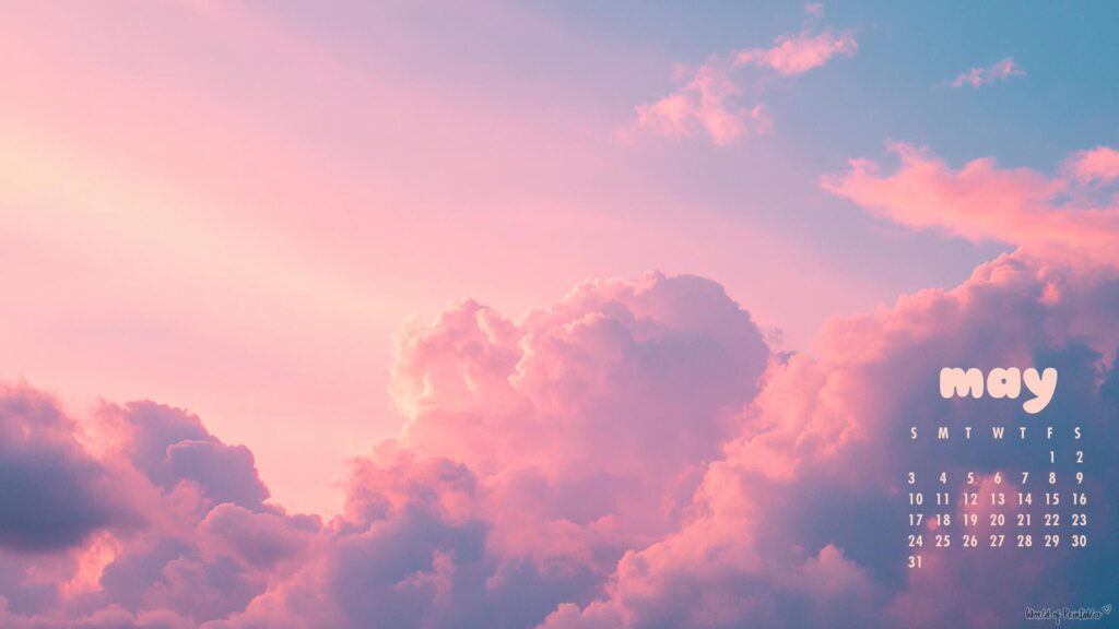Pink Clouds May 2026 Desktop Calendar Wallpaper
