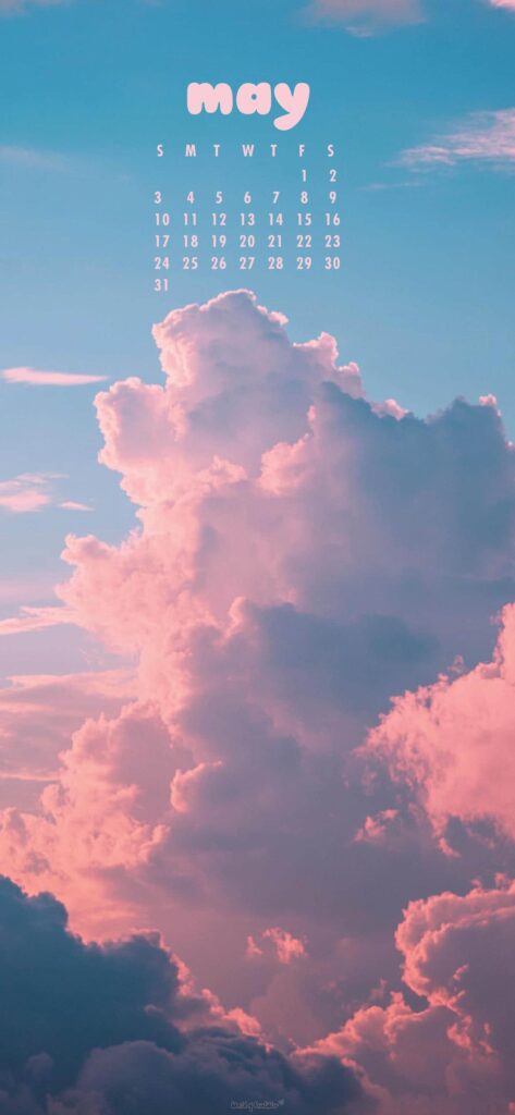 Pink Pastel Clouds May Calendar Wallpaper Phone