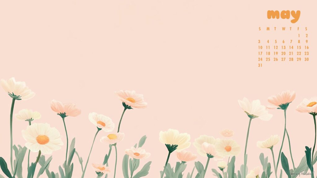 Pretty Flowers May Desktop Calendar Background