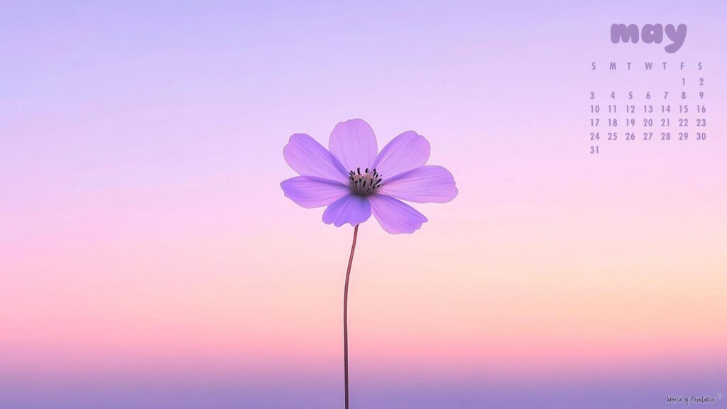 Pretty Purple Flower May Calendar Wallpaper For Computer