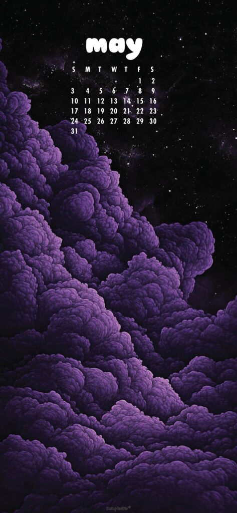 Purple Clouds May 2026 Calendar Wallpaper Phone