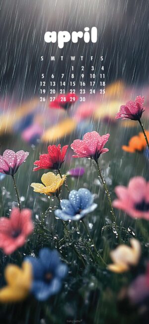 Rain Wild Flowers April Calendar Wallpaper