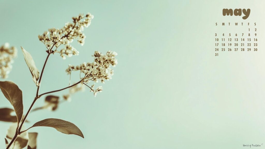 Simple Botanical Green May Desktop Calendar Wallpaper
