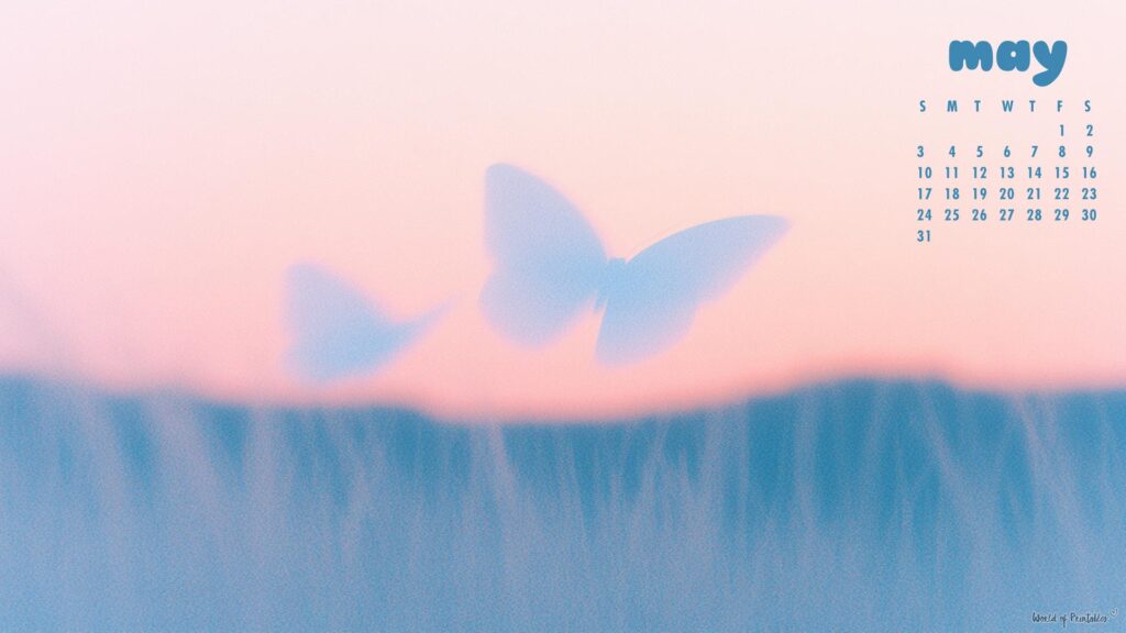 Soft Butterfly May 2026 Desktop Calendar Wallpaper