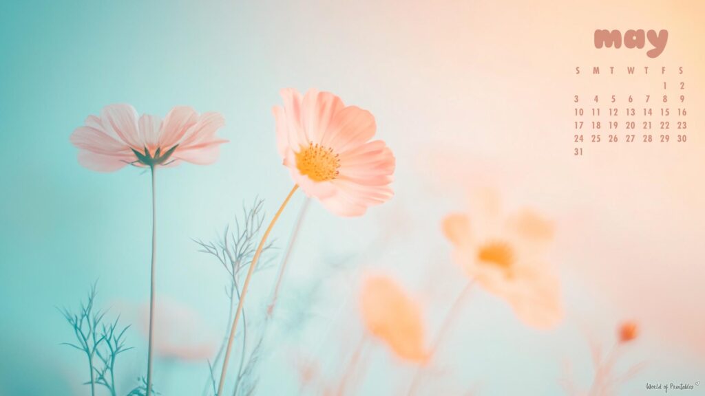 Soft Floral May 2026 Desktop Calendar Background