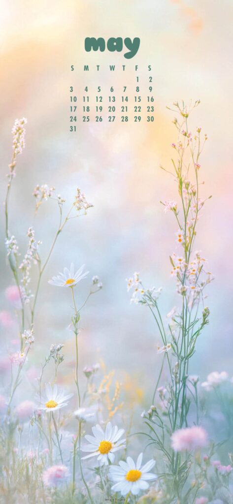 Soft Floral May Calendar Wallpaper Phone
