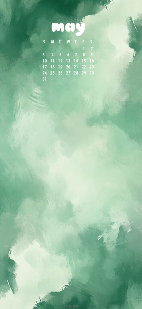 Textured Green May Calendar Wallpaper Phone