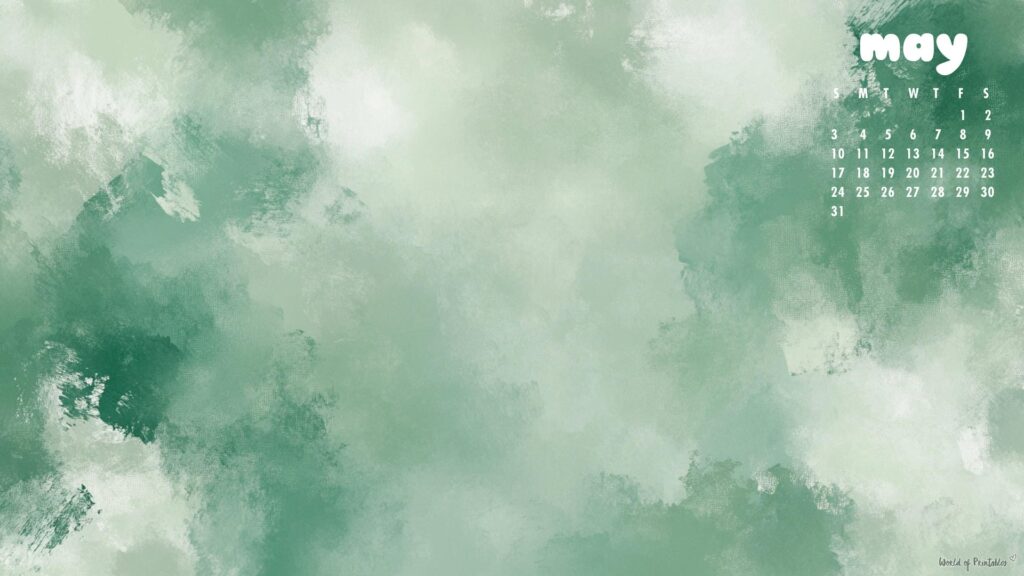 Textured Green Minimal May Desktop Calendar Wallpaper