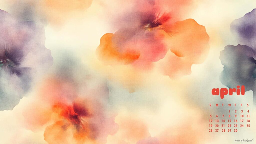 Watercolor April 2026 Calendar Wallpapers for Desktop