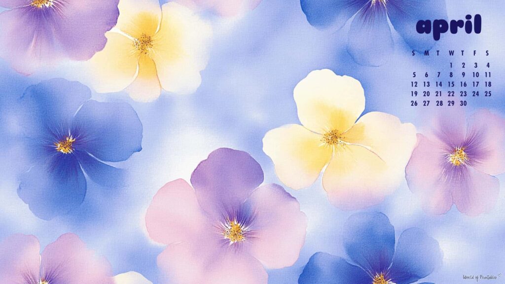 Watercolor Floral April Calendar Wallpapers for Desktop