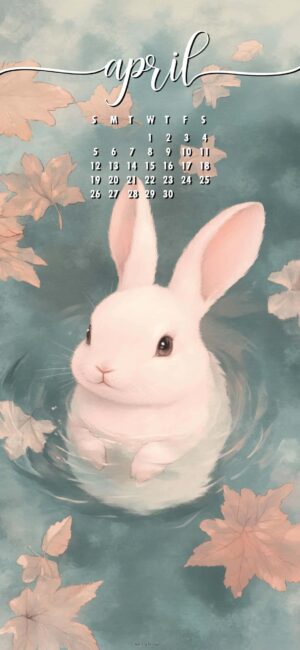 White Bunny April Calendar Wallpaper