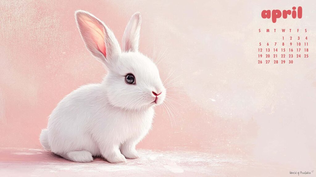 White Bunny April Calendar Wallpapers for Desktop