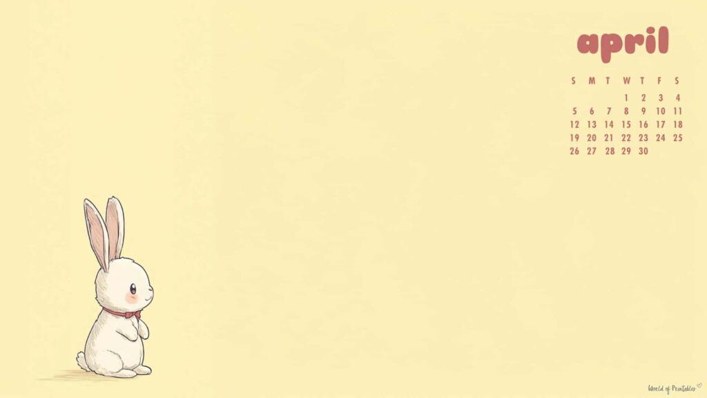 Yellow Minimalist Bunny April Calendar Wallpapers for Desktop