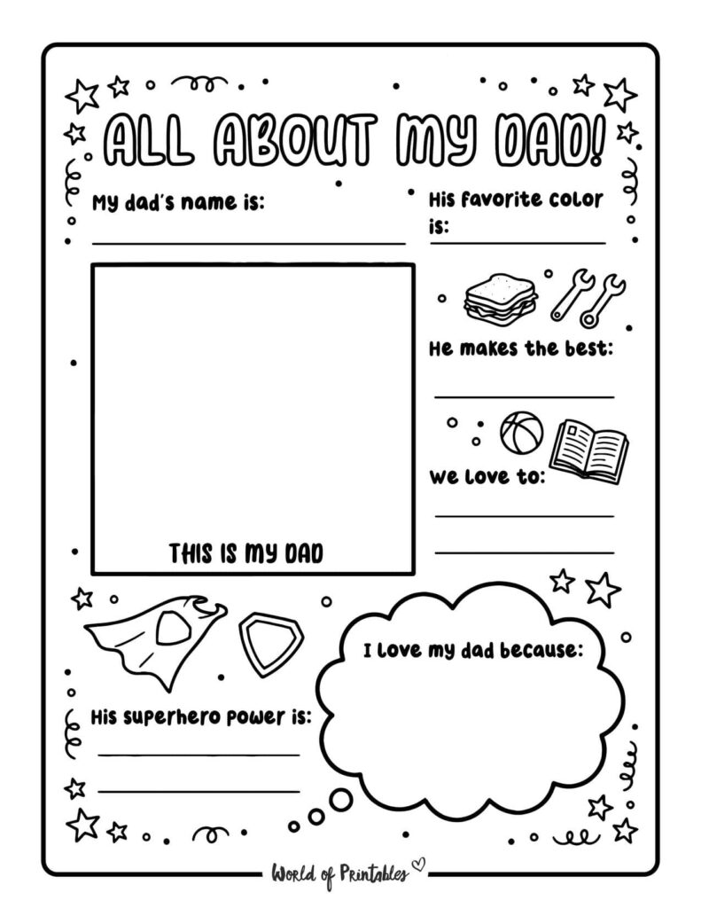 All About My Dad Fill In The Blank Printable