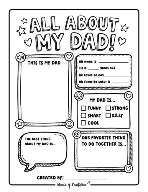 Free Printable All About My Dad Worksheet For Father’s Day World of