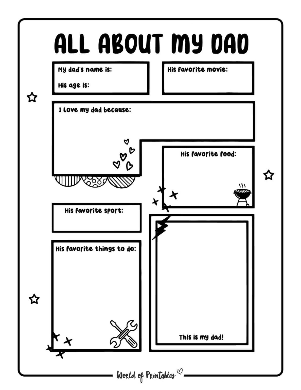 Free Printable All About My Dad Worksheet For Father’s Day - World of ...