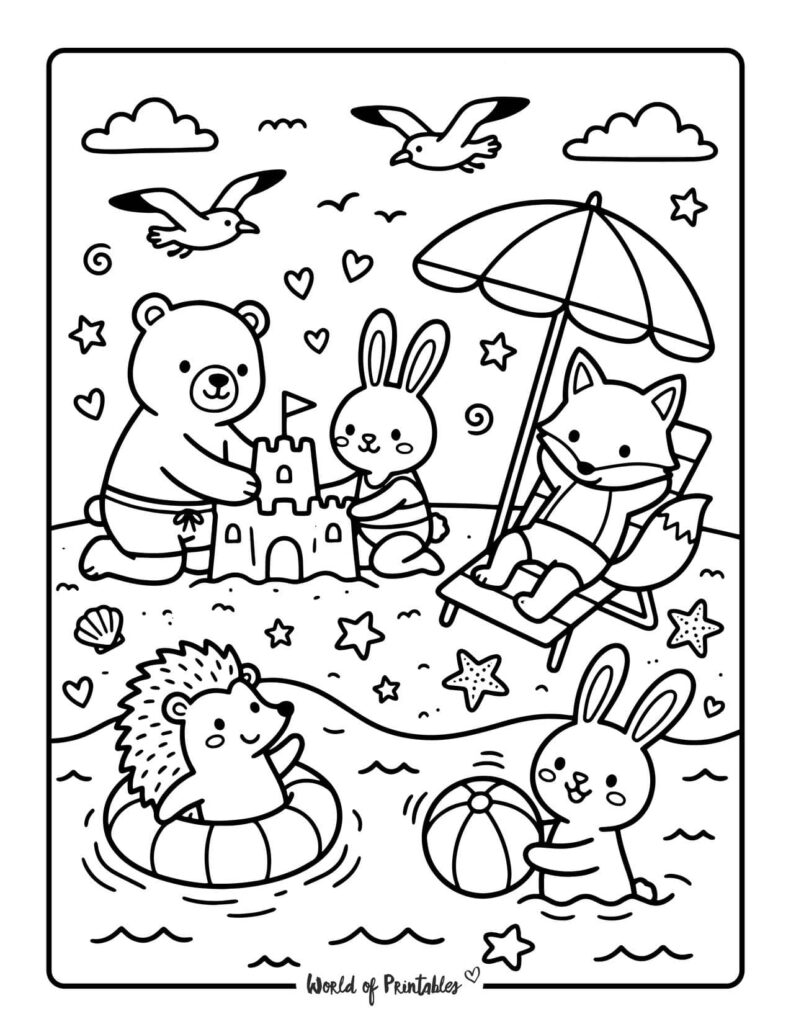 Beach Day Coloring Page