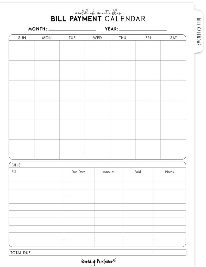 Bill Payment Calendar-12