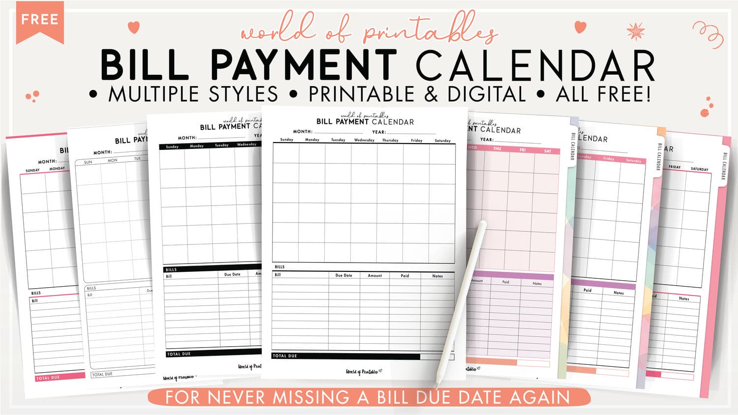 Free Bill Payment Calendar Printable - World of Printables
