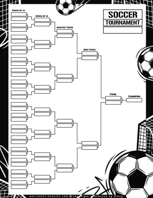 Black And White Soccer Tournament Bracket