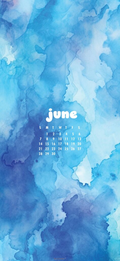 Blue Aesthetic June Calendar Phone Wallpaper