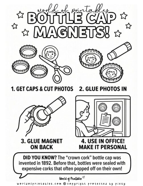 Bottle Cap Magnets Father's Day Crafts