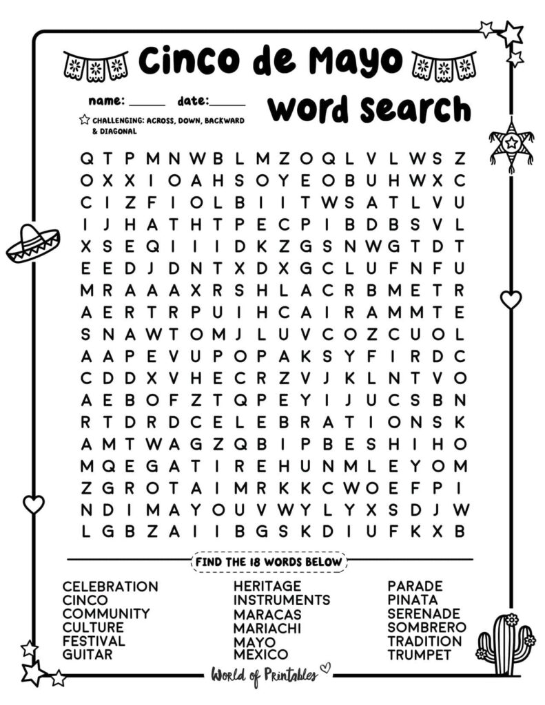 Cinco de Mayo Word Search - Challenge Level