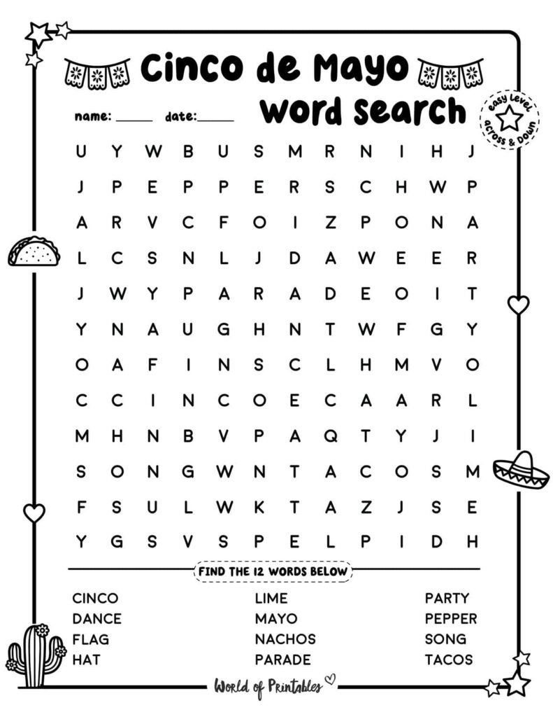 Cinco de Mayo Word Search - Easy Level
