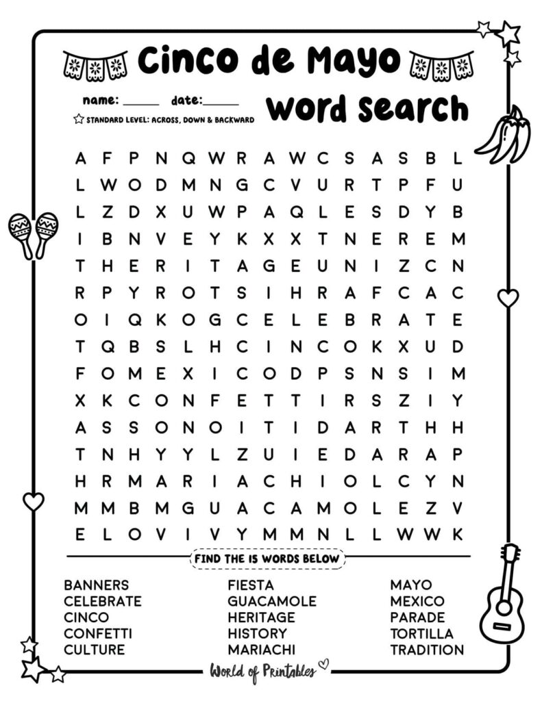 Cinco de Mayo Word Search - Medium Level