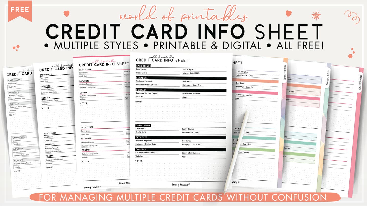 Free Credit Card Info Sheet Printable - World of Printables