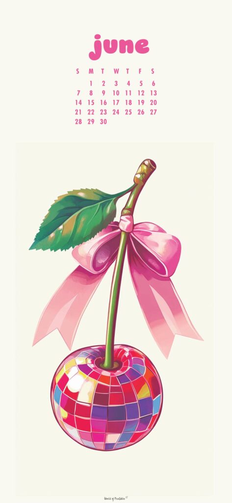 Cute Cherry June Calendar Phone Wallpaper
