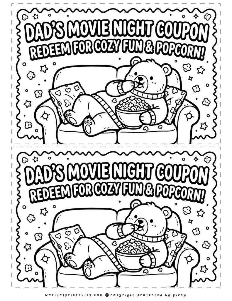 Dad's Movie Night Printable Father’s Day Coupons