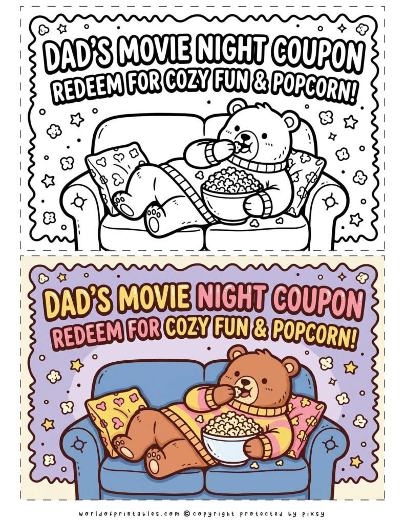 Dad's Movie Night Printable Father’s Day Coupons - set of 2