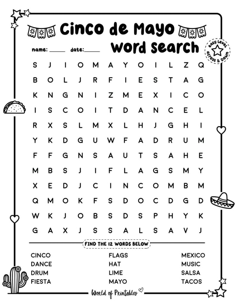 Easy Cinco de Mayo Word Search
