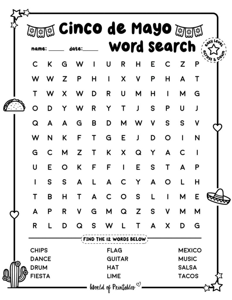 Easy Level Cinco de Mayo Word Search