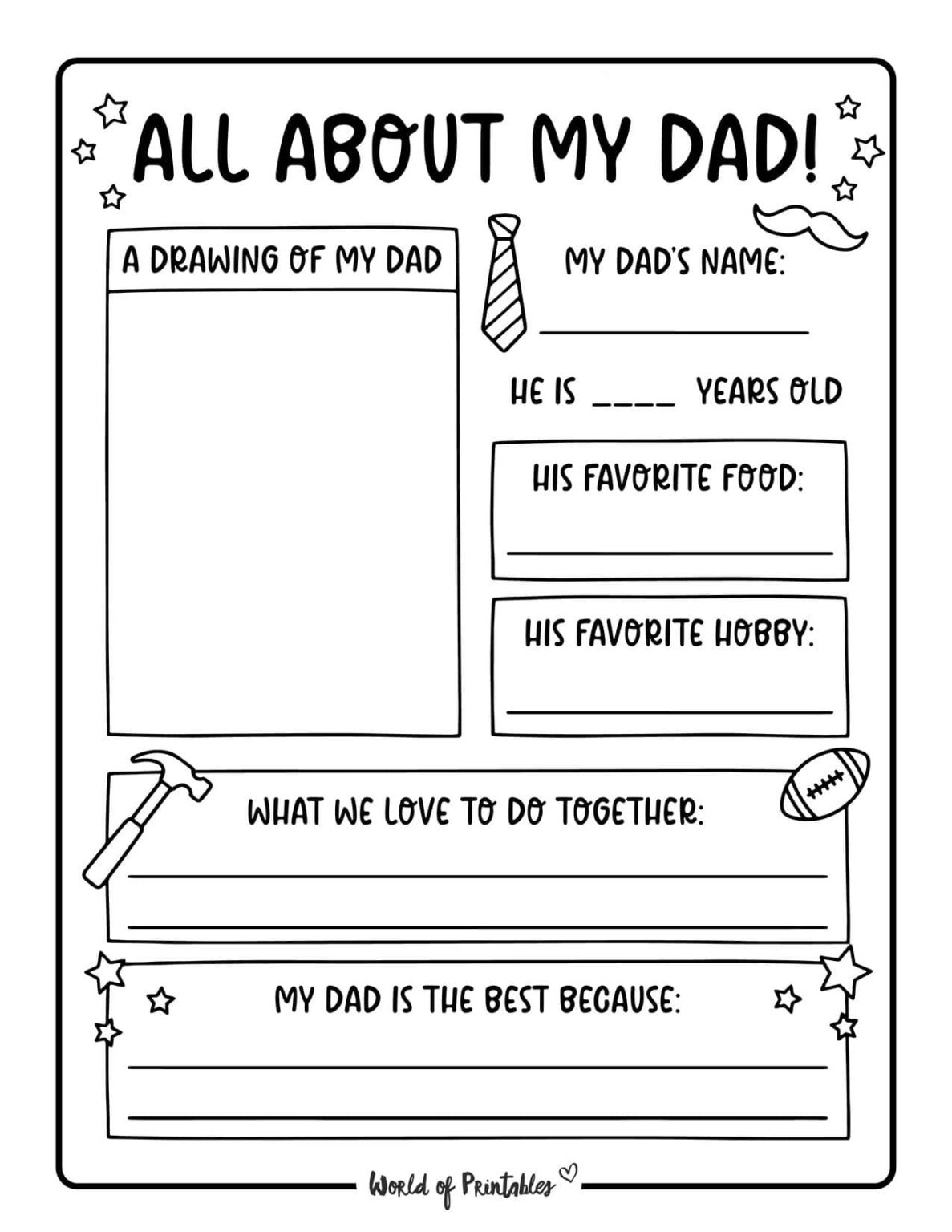 Free Printable All About My Dad Worksheet For Father’s Day - World of ...