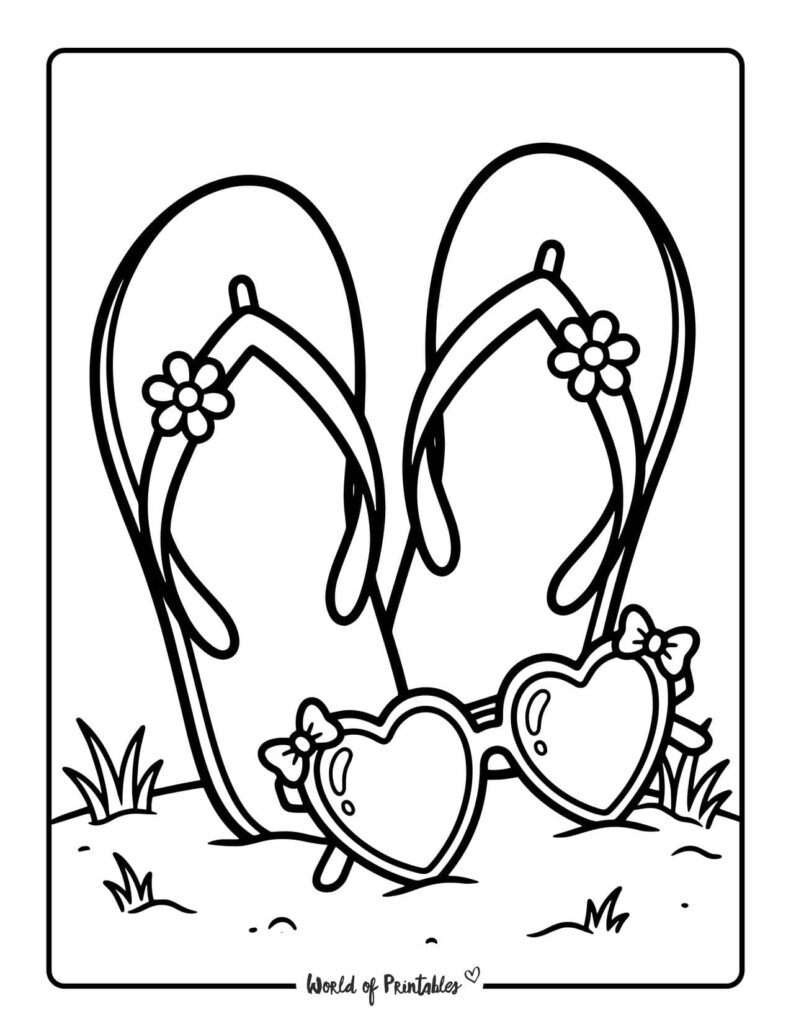 Flip Flops And Sunglasses Coloring Page