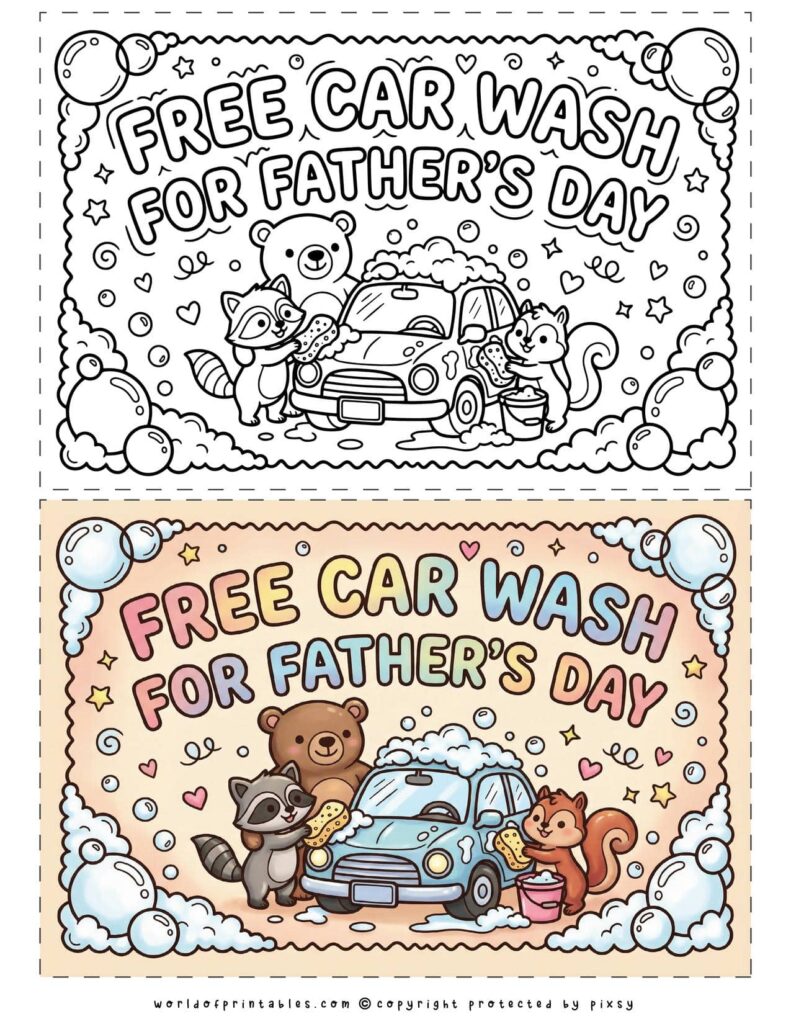 Free Car Wash Printable Father’s Day Coupons - set of 2