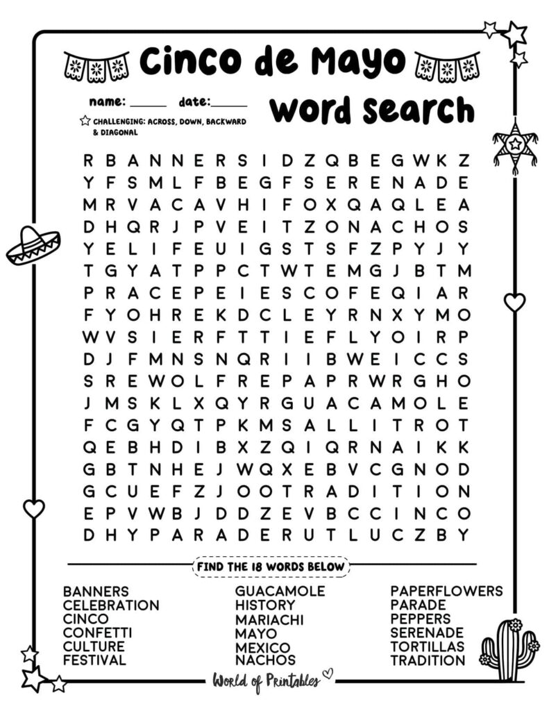Hard Cinco de Mayo Word Search
