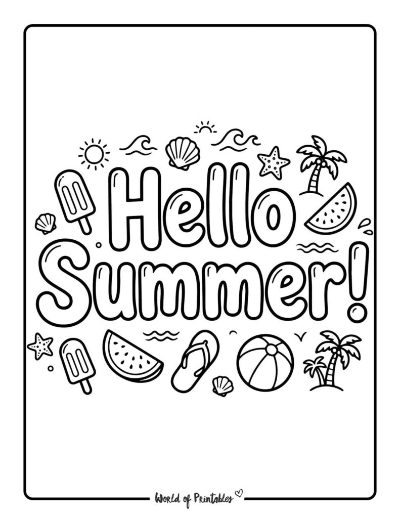 Hello Summer Coloring Page