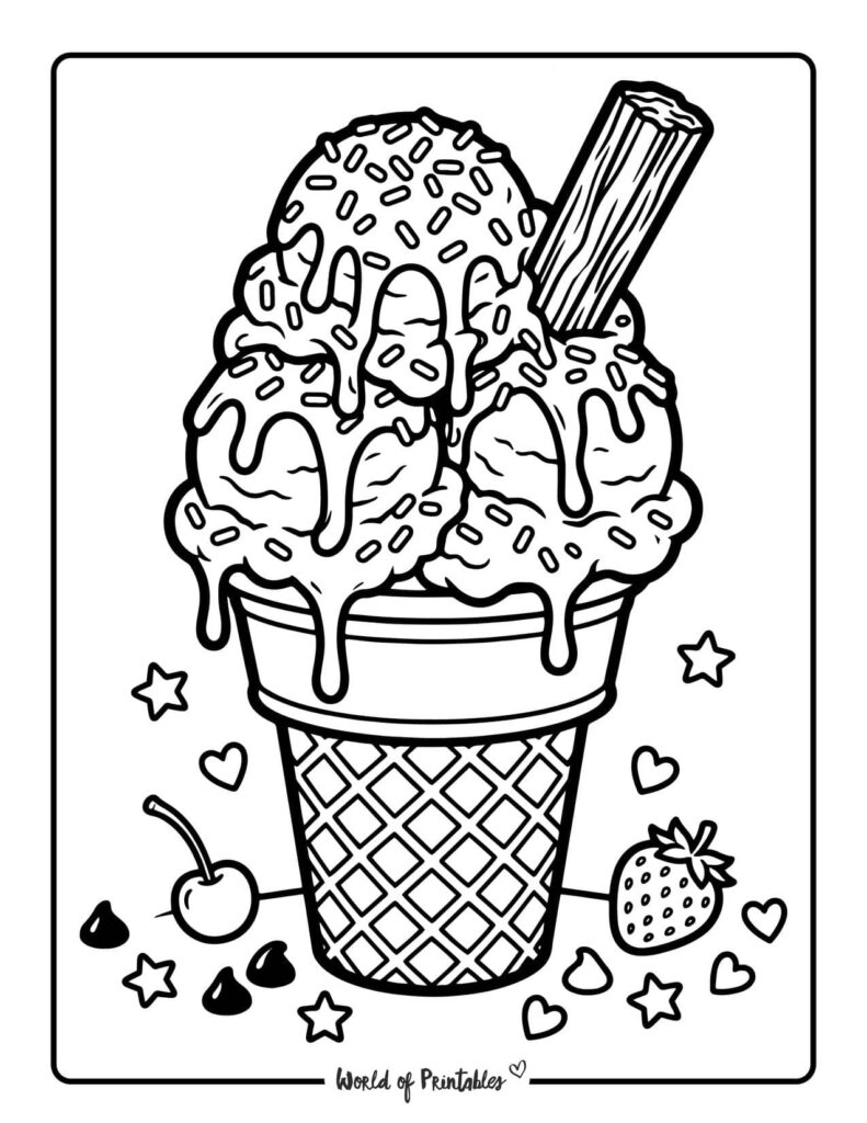 Ice Cream Sundae Coloring Page
