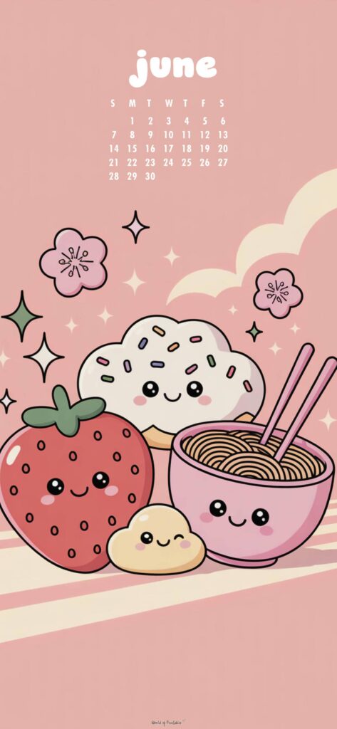 Kawaii June Calendar Phone Wallpaper